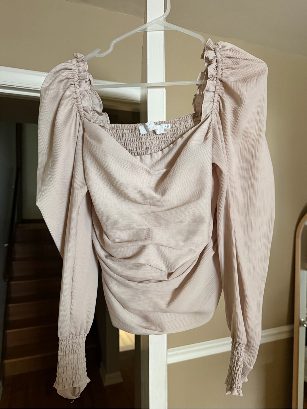 Astr Ruched Blush Long-Sleeve Smocked Top